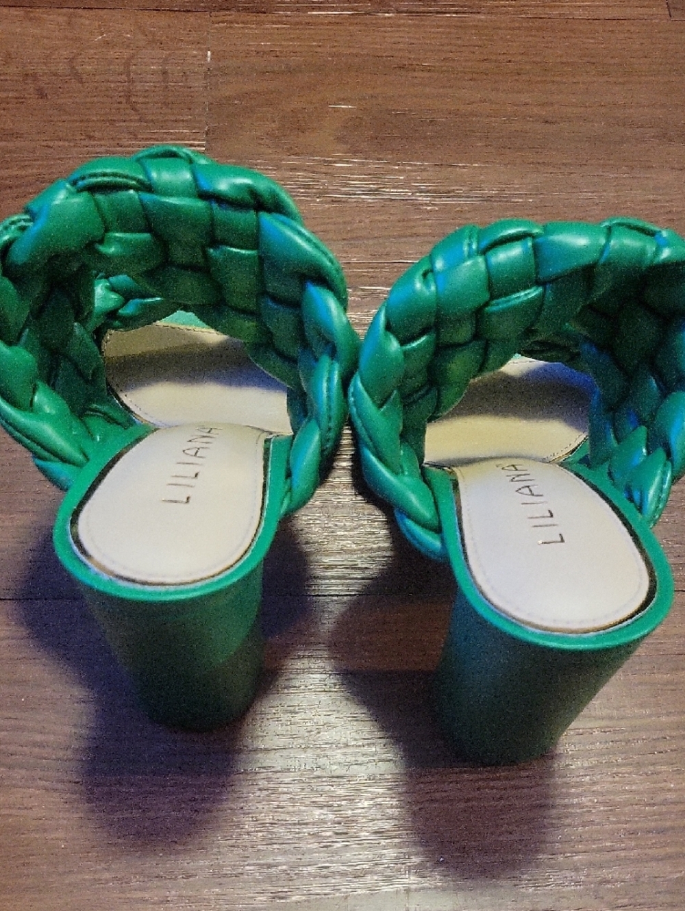 Liliana Braided Double-Strap Green Heeled Sandals - Picture 2 of 5